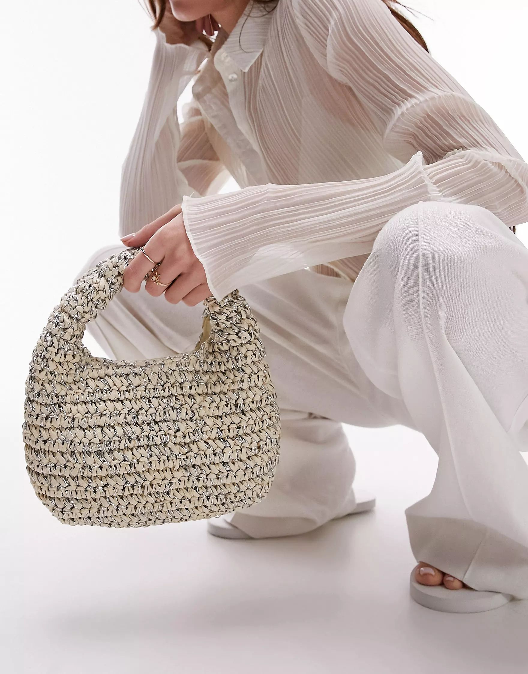 Topshop Groovy straw grab bag in silver fleck | ASOS (Global)