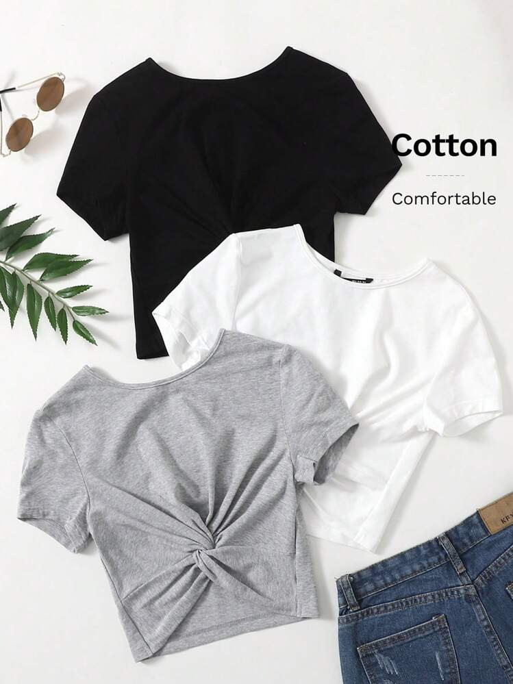 SHEIN EZwear 3 Pack Twist Front Tee | SHEIN