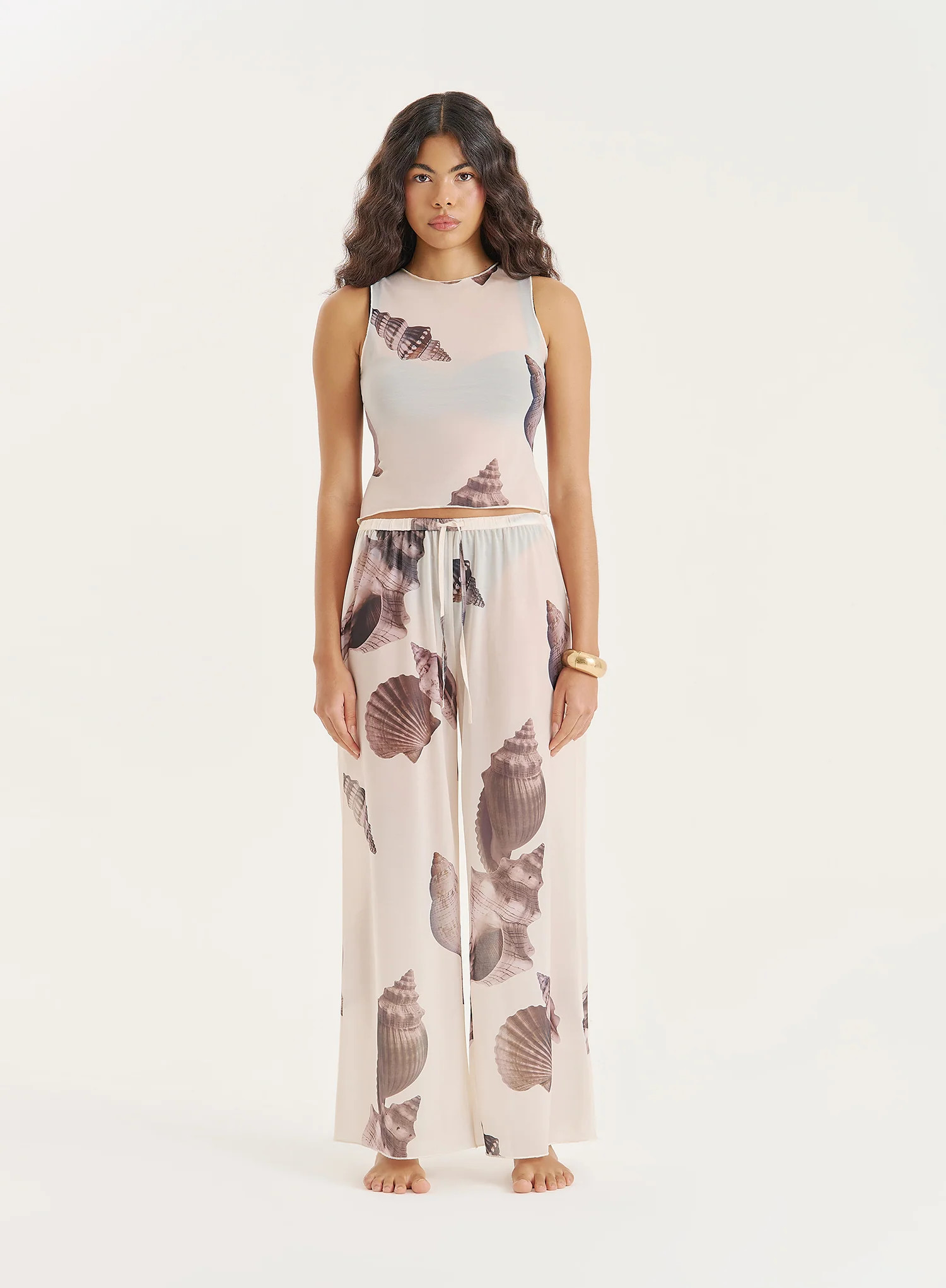 Cream Shell Printed Wide Leg Trouser- Oli | 4th & Reckless