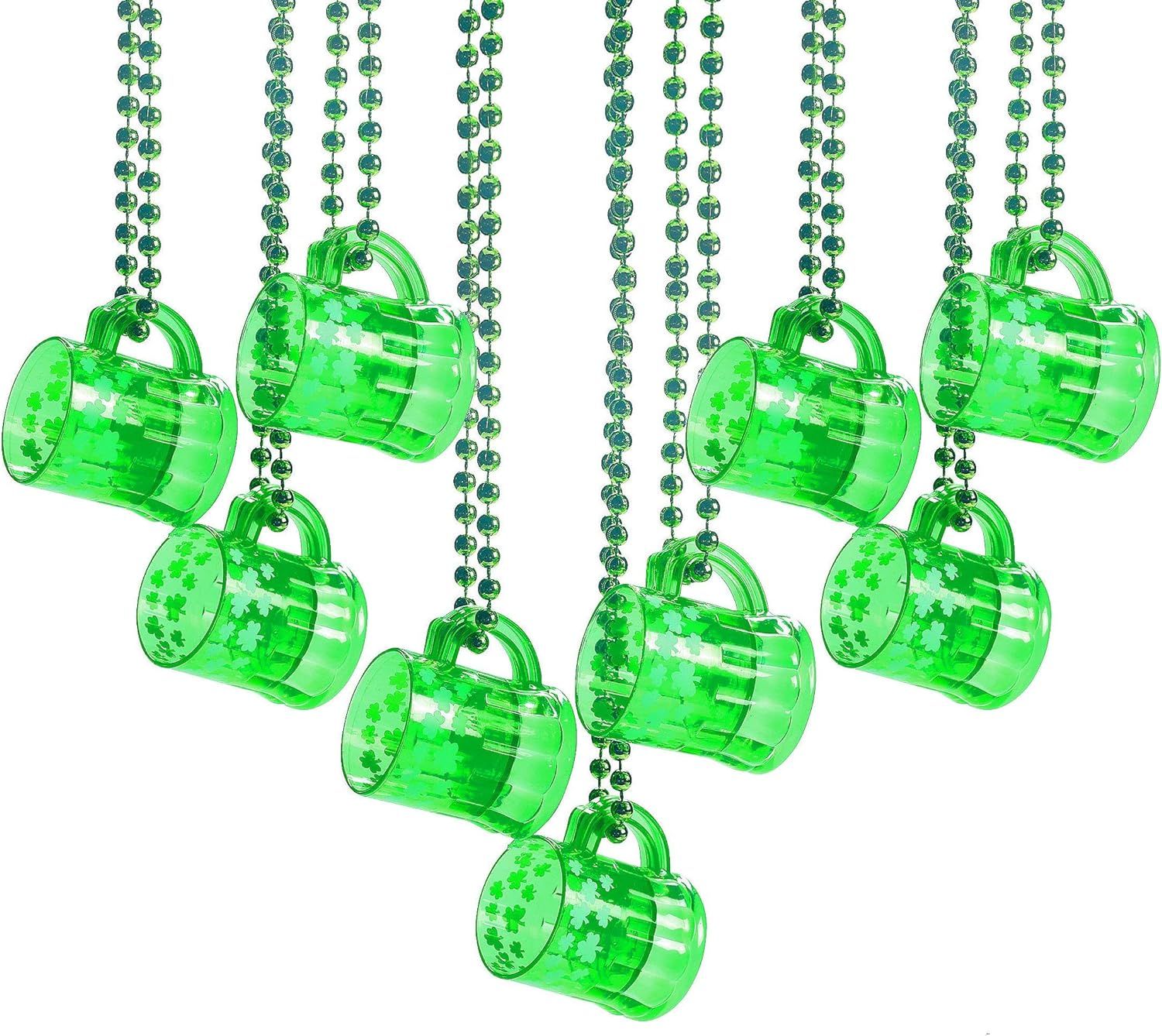 4E's Novelty St Patricks Day Beads Necklace With Shot Glasses Beer Mug Pack of 12 – Green Irish... | Amazon (US)
