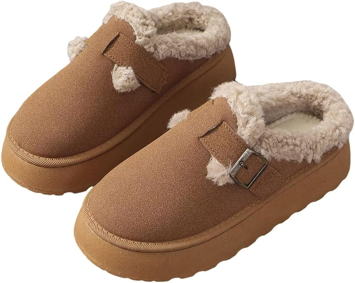 Women's Mules Suede Thick Sole Snow Slippers Fleece Lined Shoes Slip On Garden Clogs Indoor Outdo... | Amazon (US)