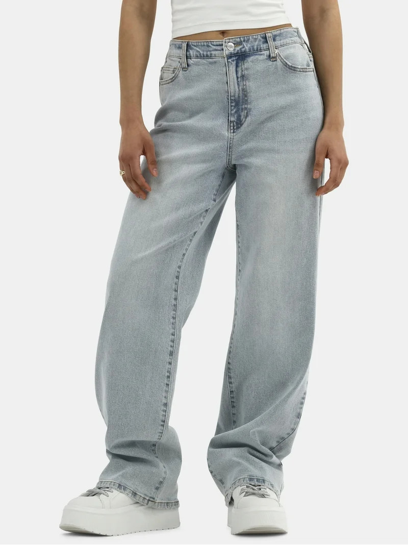 No Boundaries High Rise Baggy Wide Leg Jeans, 32'' Inseam, Women’s and Women's Plus - Walmart.c... | Walmart (US)