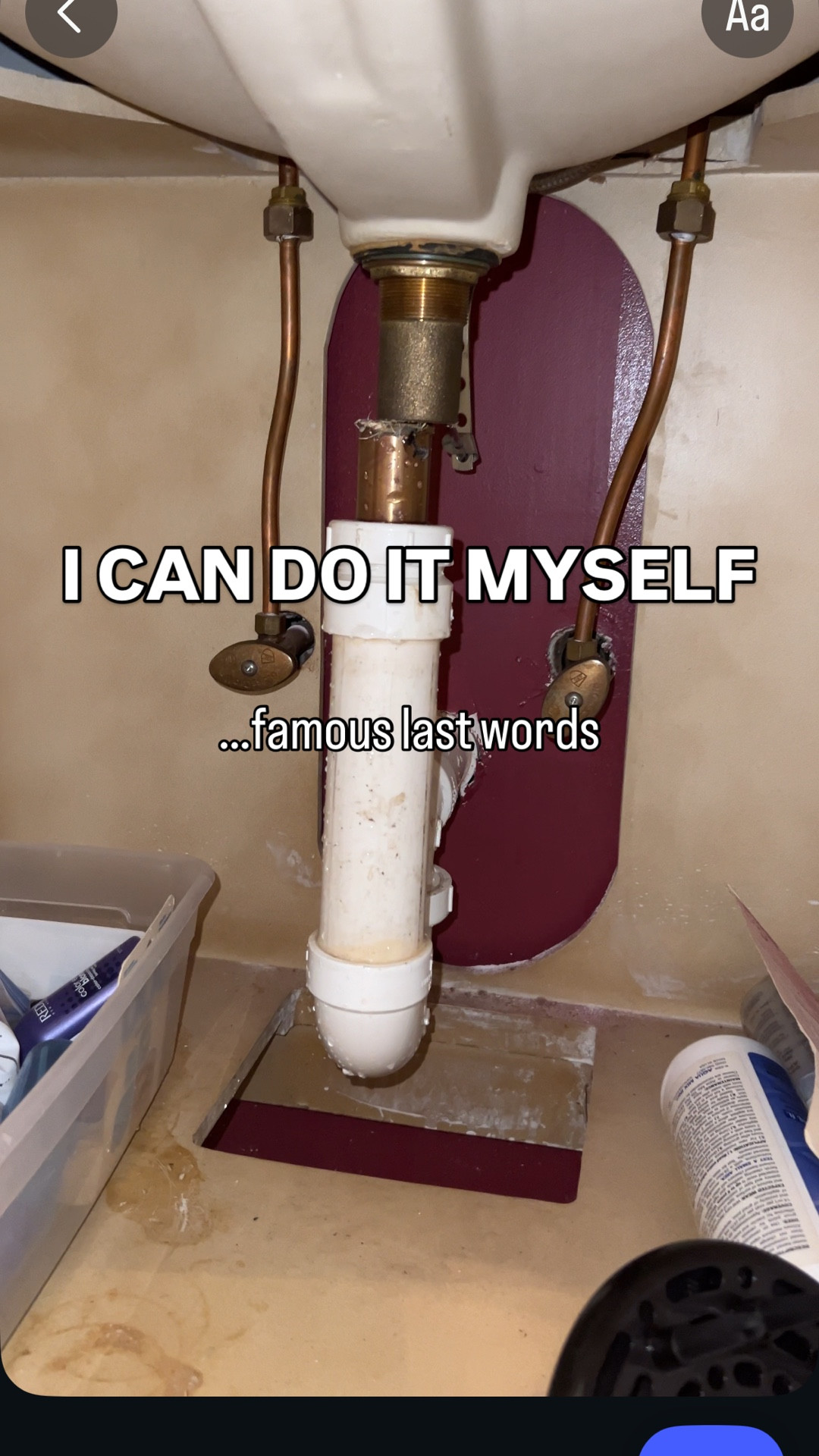 I always think I can do it all myself.

My husband is much better at knowing when it’s time to hire help.

Real lesson learned — sometimes waiting or asking for help saves you money, time, and stress. 
Bathroom vanity, bathroom remodel, mirror template  

#LTKHome #LTKOver40 #LTKstorytime