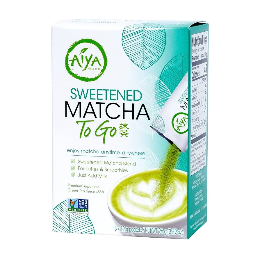 Aiya Japanese Sweetened Matcha Powder to Go Sticks - Ceremonial Grade, Vegan-Friendly, Gluten-Fre... | Amazon (US)