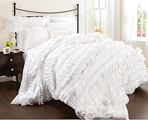 Lush Decor Belle 3 Piece Ruffled Vintage Chic White Comforter Set with Bed Skirt and Pillow Sham,... | Amazon (US)