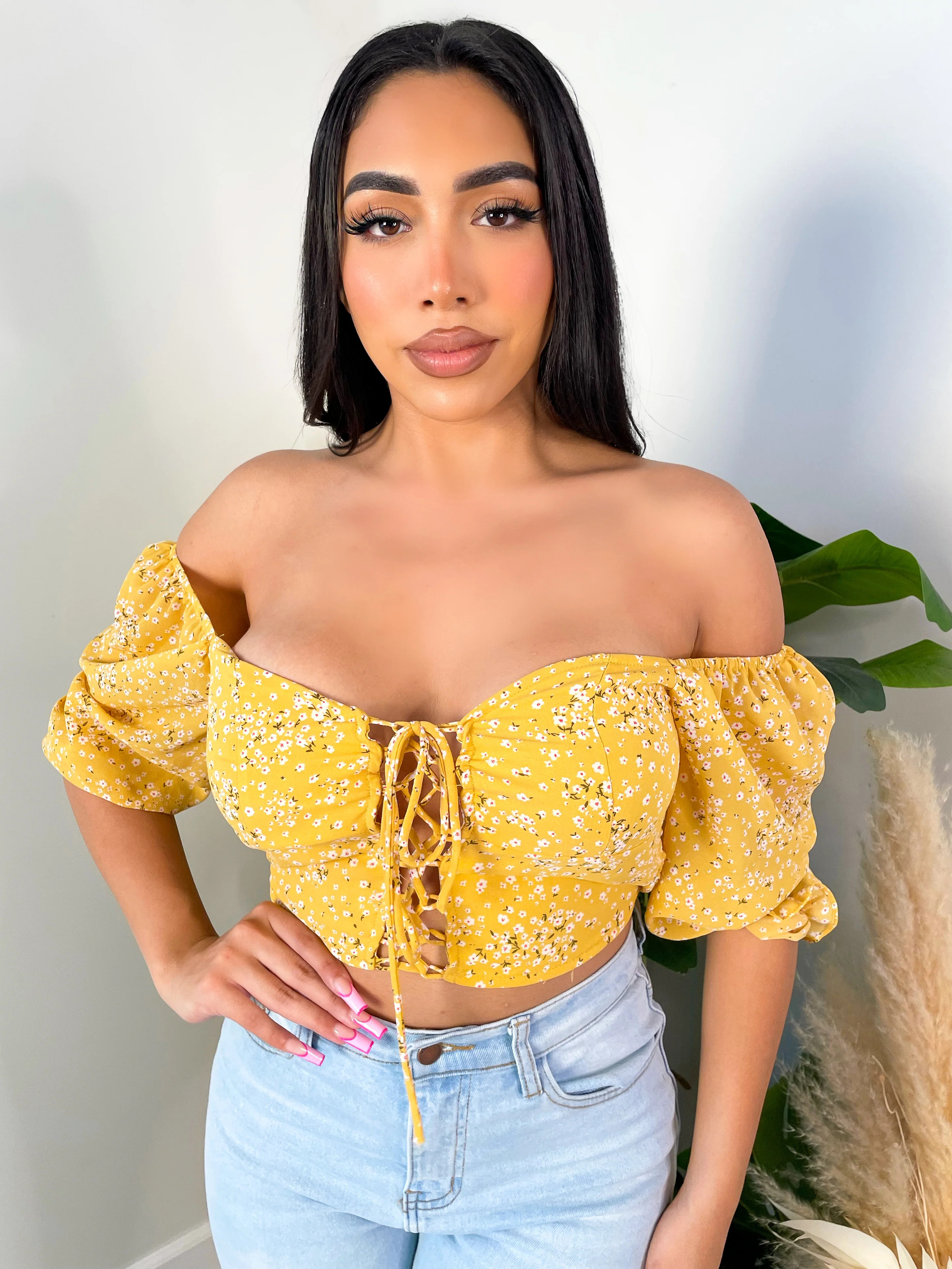 Erika Floral Top (Yellow) Small | Laura's Boutique, Inc