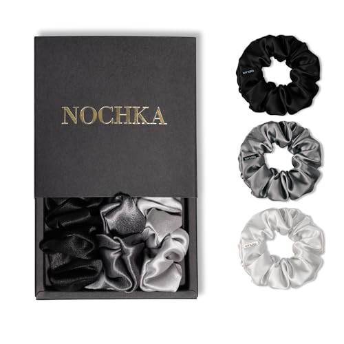 Mulberry Silk Scrunchies for Women - Premium Skinny Silk Hair Scrunchies for All Hair Types (3 Pack) - Handmade in USA Silk Hair Ties - Silk Scrunchies Frizz Prevention (Monochrome Shade) | Amazon (US)