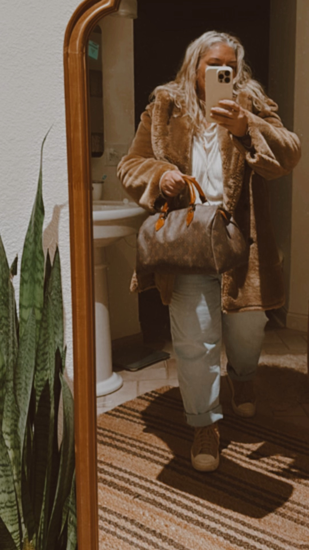 Jcrew faux fur Pea coat is everything and warm too!  Slightly oversized, I’m wearing the xxl, may come up in the white colorway but brown is still available in many sizes. On major sale too 70% off!! #fauxfurcoat #wintercoat #winteroutfits 

#LTKSaleAlert #LTKOver40 #LTKMidsize