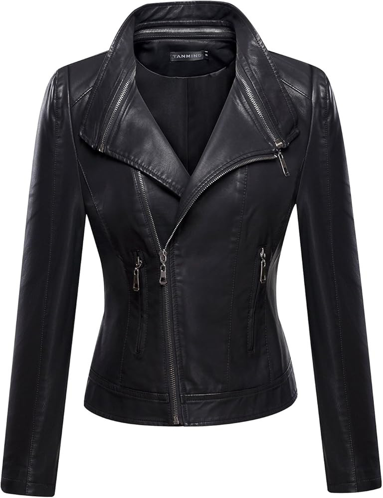 Tanming Women's Faux Leather Moto Biker Short Coat Jacket | Amazon (US)