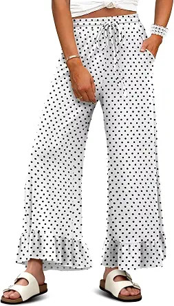 KISSMODA Womens Palazzo Lounge Pants Drawstring Elastic High Waisted Ruffle Hem Wide Leg Pants wi... | Amazon (US)