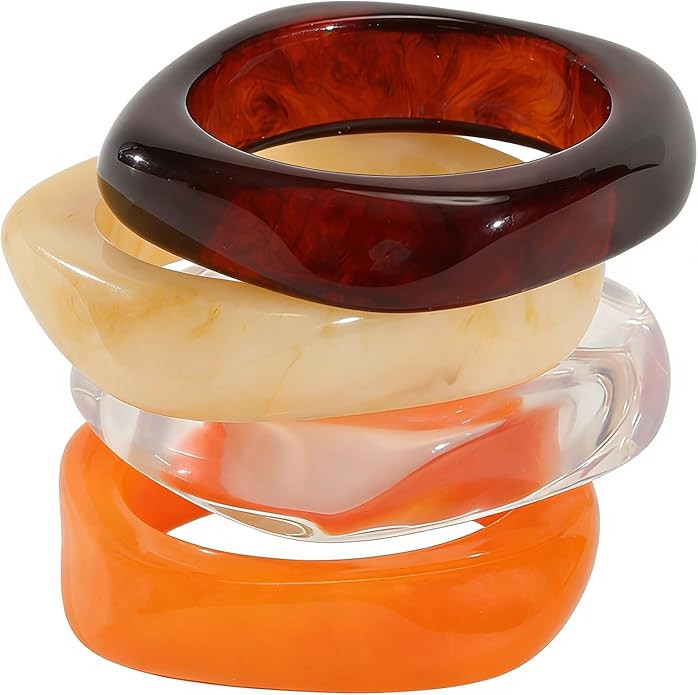 Acrylic Chunky Bangle Bracelets for Women, Irregular Punk Acrylic Resin Bangle Geometric Cuff Wid... | Amazon (US)