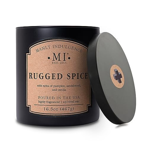 Manly Indulgence Rugged Spice Scented Jar Candle, 2 Cotton Wicks, Premium Soy Blend White Wax, 60 hr Burn, Matte Black Jar Candle for Home and Men, 16.5 oz - USA Poured | Amazon (US)