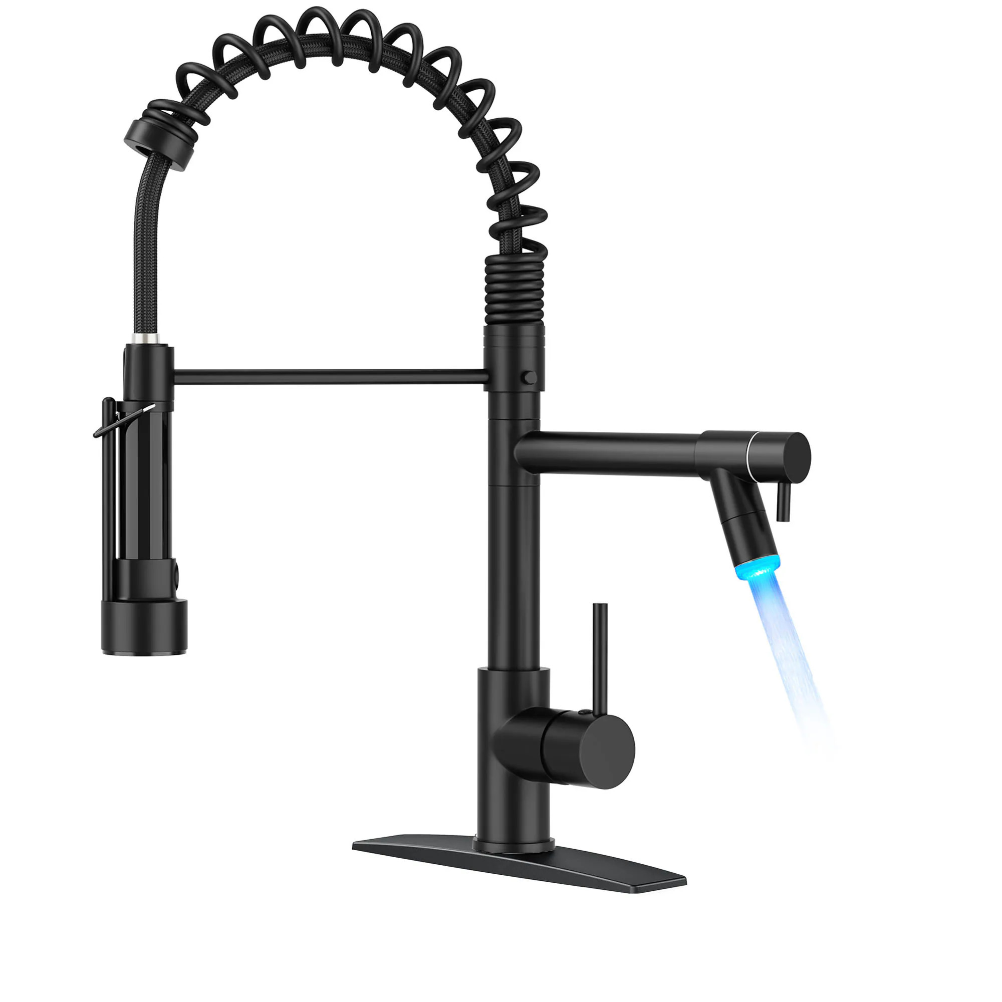 FORIOUS LED LED Matte Black Single Handle Deck-mount Pull-out Kitchen Faucet with Sprayer (Includes Deck Plate) Stainless Steel | LL-45000MB-L | Lowe's