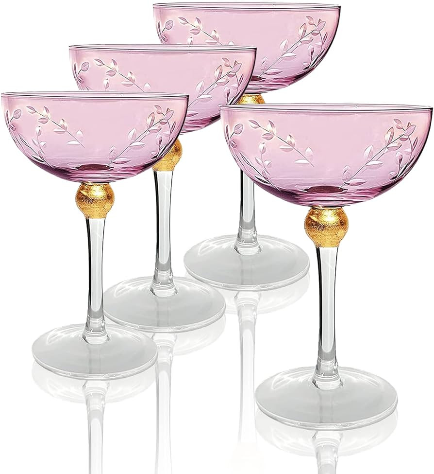 Pink coupe Glasses, Set of 4 | 8 oz Classic Cocktail Glassware for Champagne, ... | Amazon (US)