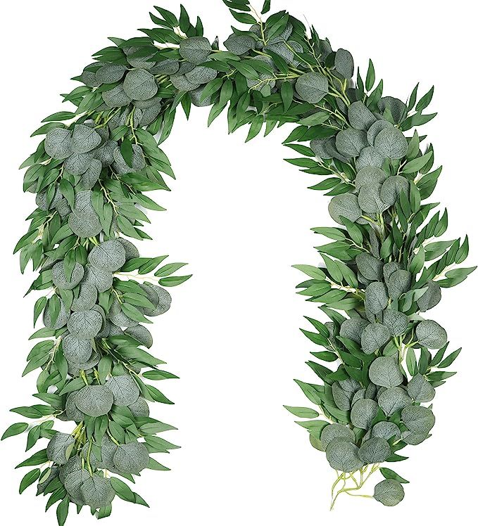 2 Packs 6.2 Feet Artificial Silver Dollar Eucalyptus Leaves Garland with Willow Vines Twigs Leave... | Amazon (US)