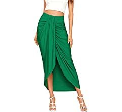 SheIn Women's Casual Slit Wrap Asymmetrical Elastic High Waist Maxi Draped Skirt | Amazon (US)