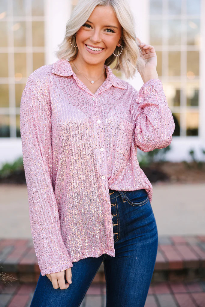 It's A Long Story Rose Pink Sequin Blouse | The Mint Julep Boutique
