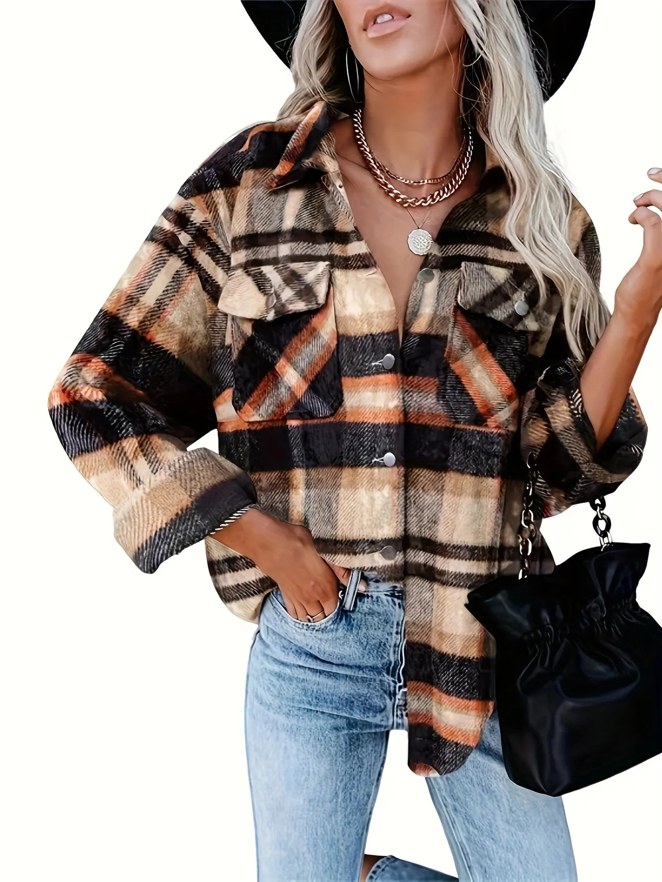 Plaid Print Button Front Jacket, Long Sleeve Flap Pockets Jacket For Fall & Winter, Women's Cloth... | Temu Affiliate Program