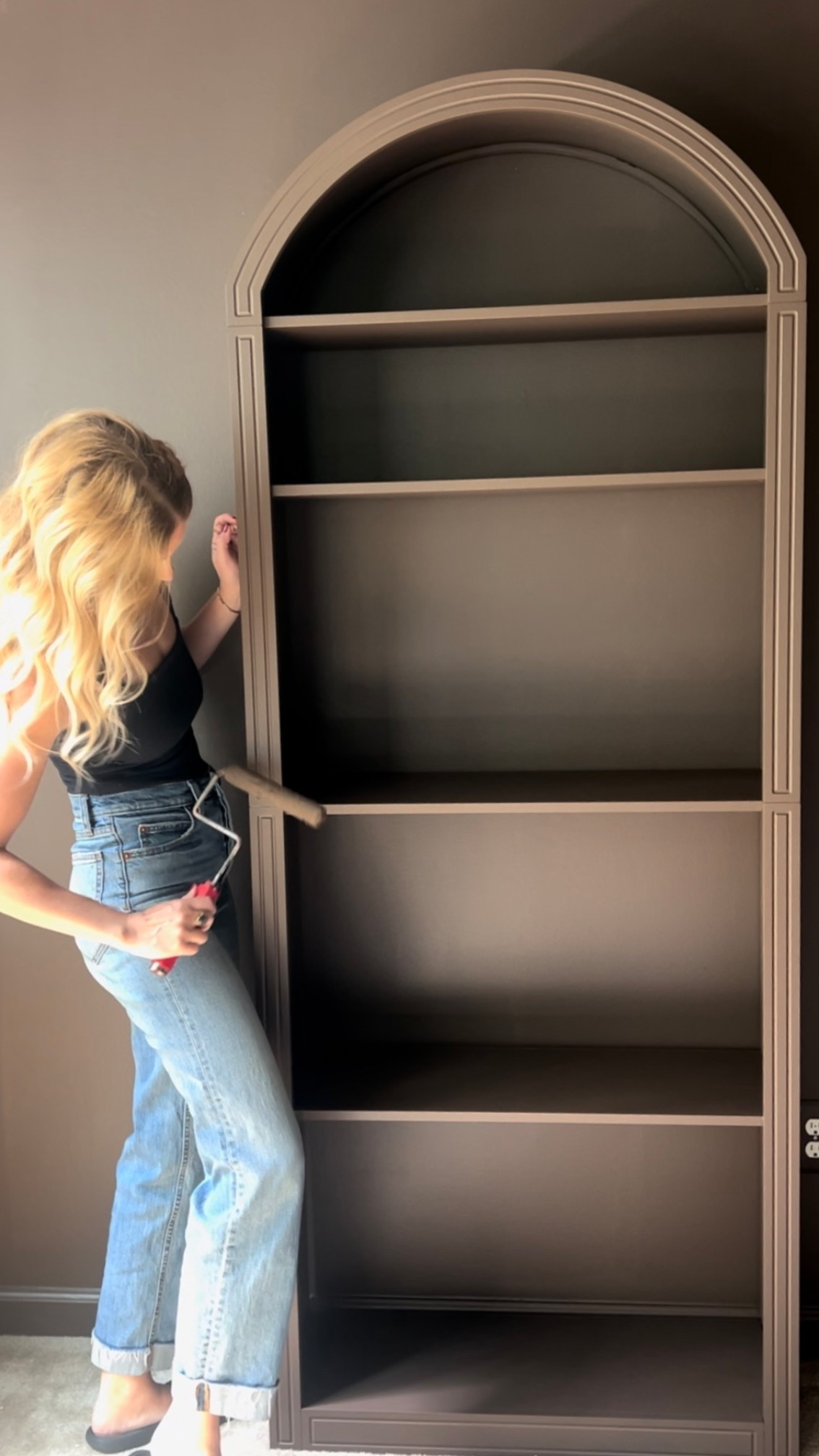 i painted this arch shelf to match our walls in our cozy master nook! 