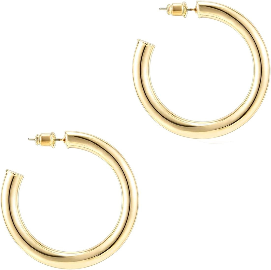 14K Gold Plated Lightweight Chunky Open Hoops | Gold Hoop Earrings for Women | Amazon (US)