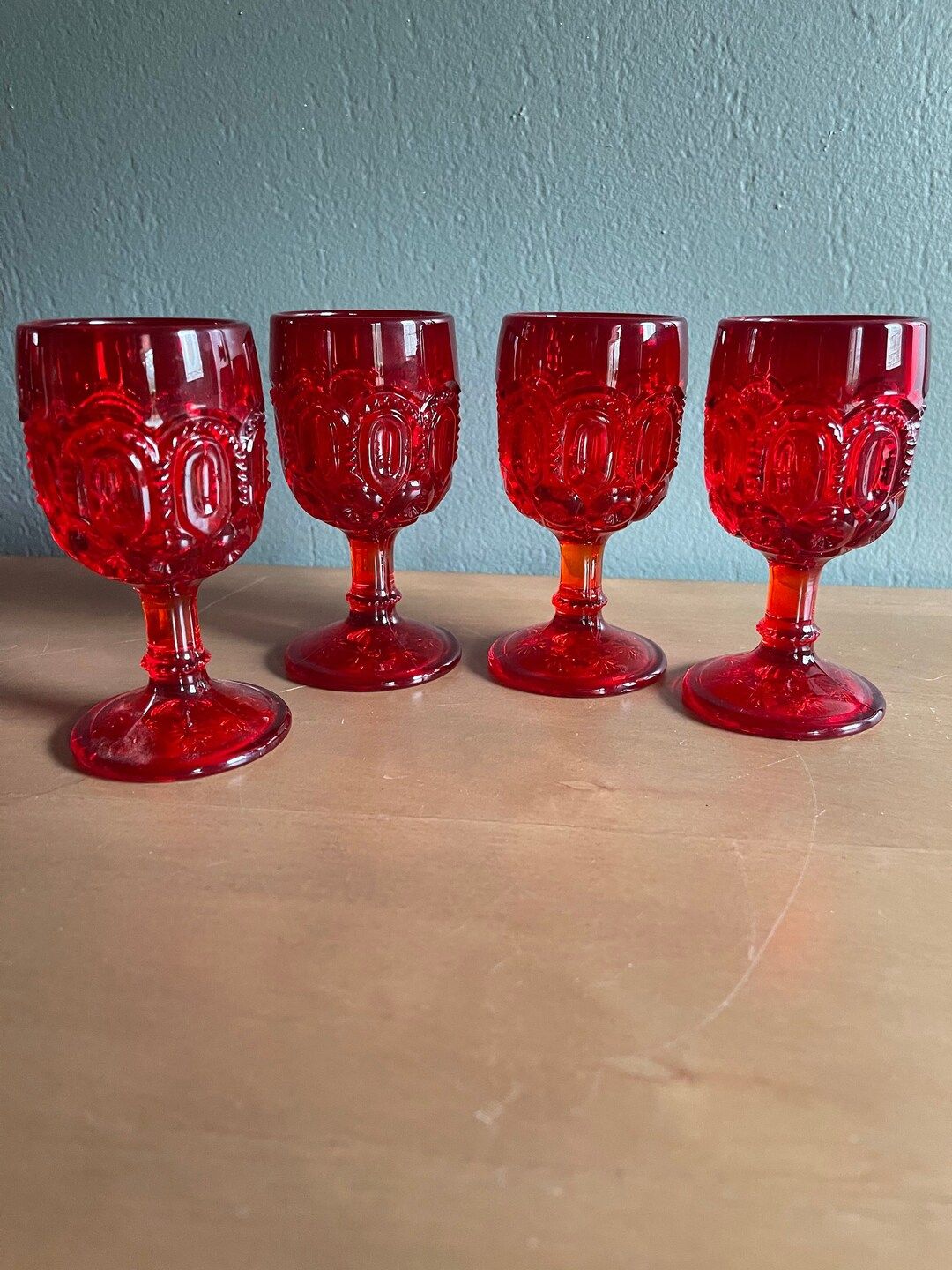 Vintage Ruby Red “Moon and Stars” Small Goblet Set | Etsy (US)