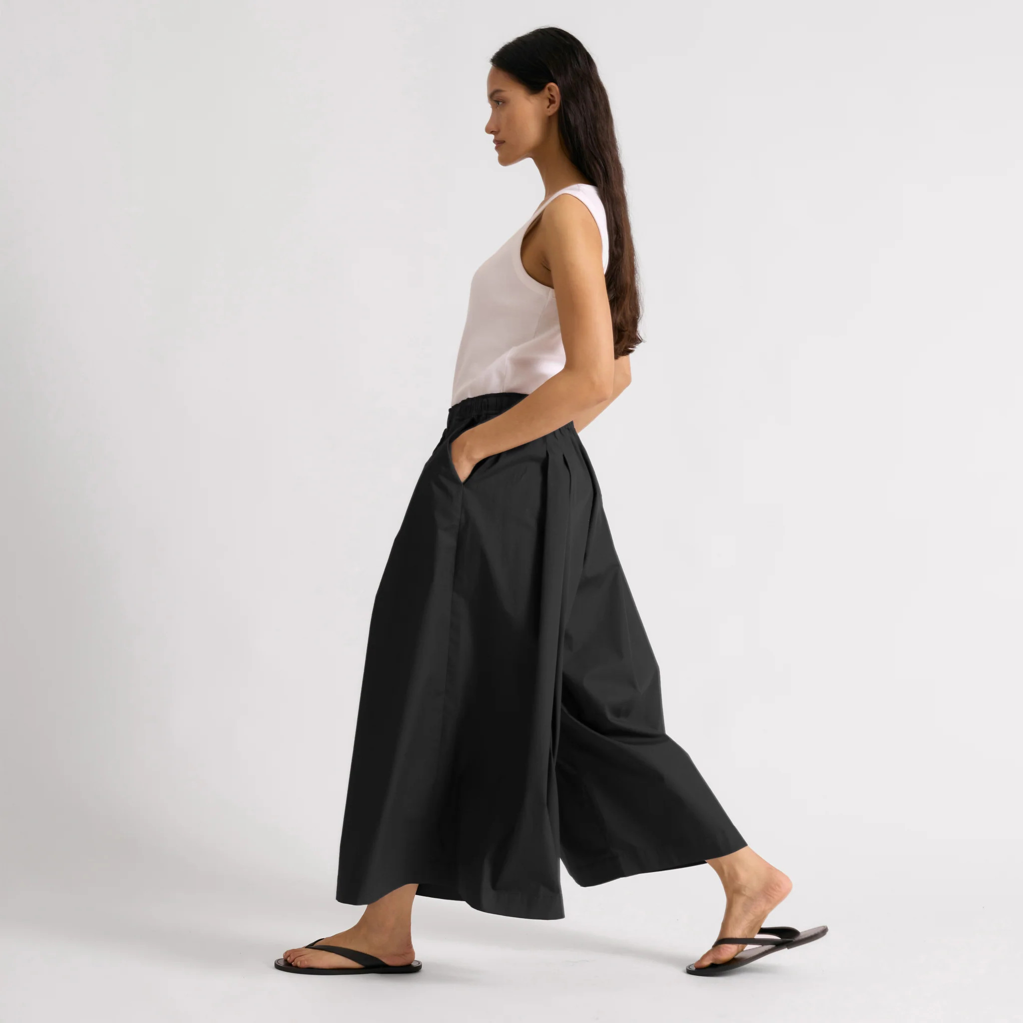 Black Cotton Wide Culottes | Albaray