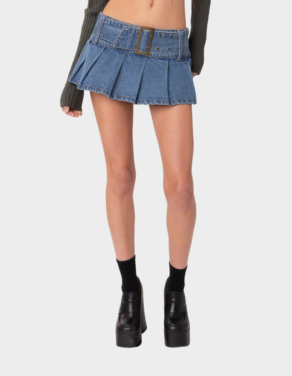 EDIKTED Denim Pleated Womens Skort | Tillys