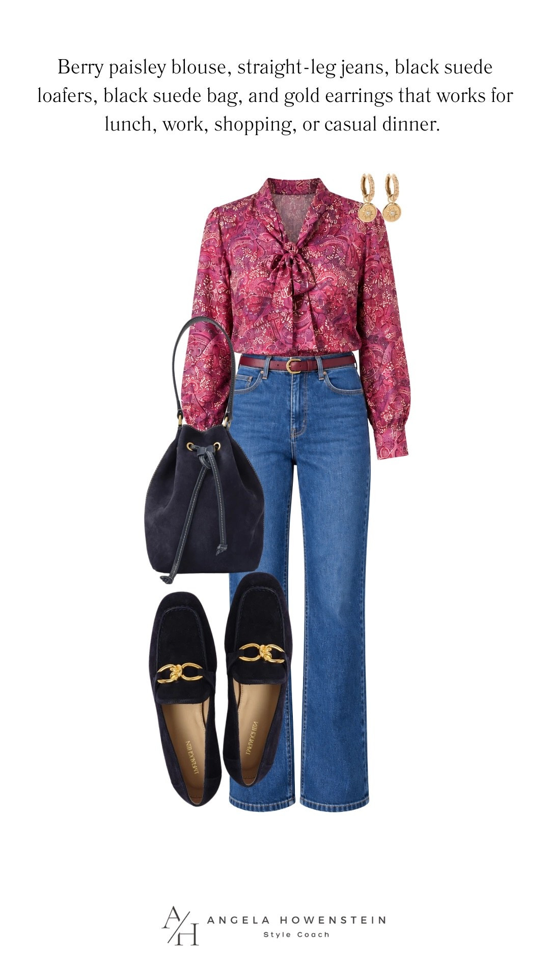 This rich berry paisley bow blouse makes a classic jeans outfit feel instantly polished. Add black suede loafers, a matching bag, and gold details for lunch, work, shopping, or a casual dinner.

👩‍💻 LTK PRO TIPS
❤️ Heart = Support my posts ;-)
🔖 Save = Get sale & restock alerts for the things you love!
📋 Lists = Keep favorites organized (List ideas: Christmas, Birthdays, and Vacations!)
📲 Share = Send lists and products to a friend (or your daughters like me).
💬 Comment = Ask me anything, and I’ll answer. ;-)

#LTKootd #LTKSeasonal #LTKOver40