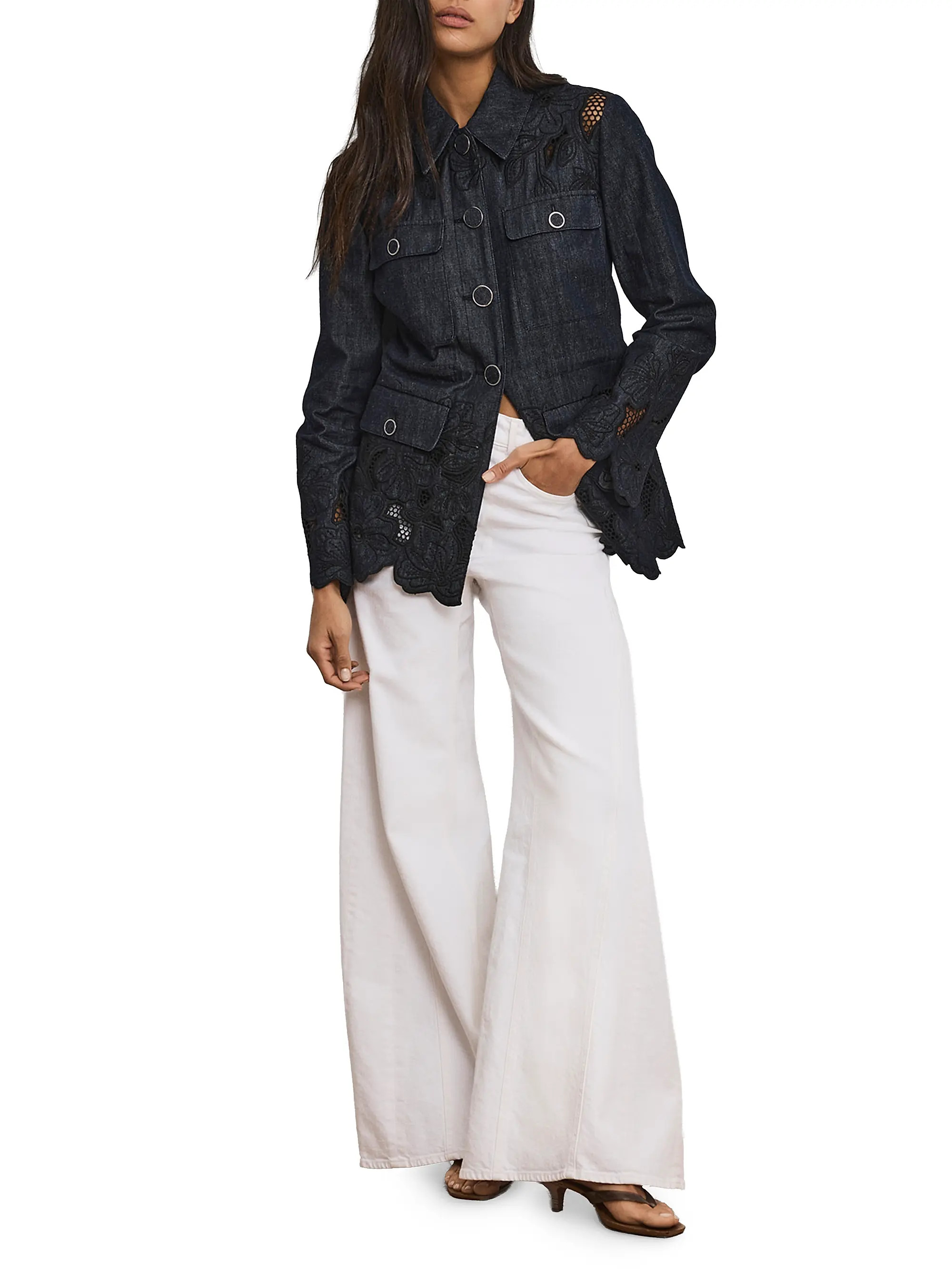 Kiki Scalloped Lace-Trim Cotton Jacket | Saks Fifth Avenue