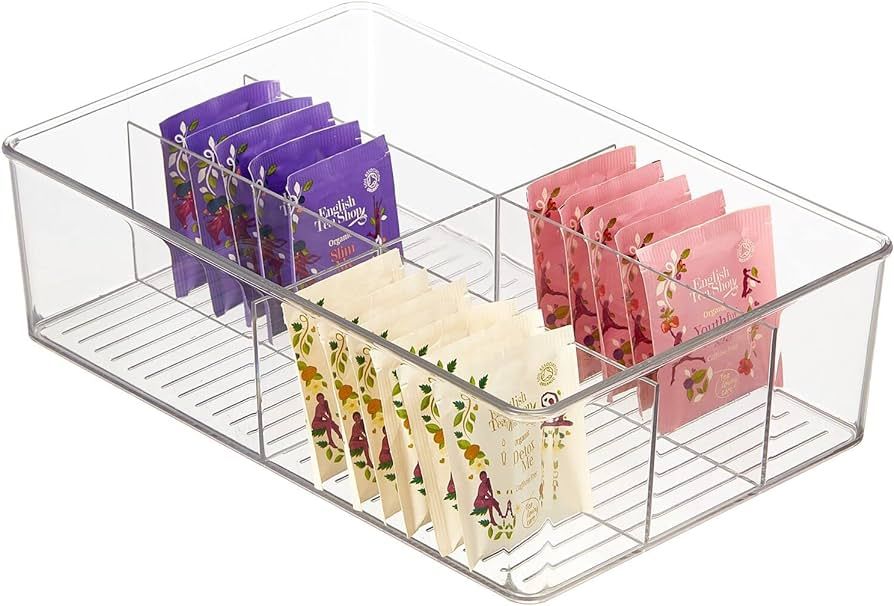 mDesign Plastic Kitchen Cabinet Storage Organizer Bin Box - 6 Divided Sections for Pantry Shelves... | Amazon (US)