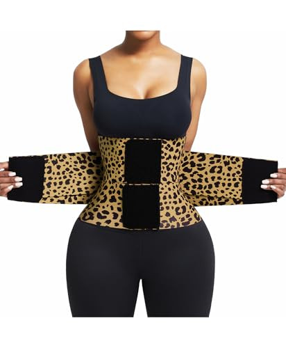 FeelinGirl Women Workout Waist Trainer Corset Cincher Trimmer Belt Body Shaping Gym Waist Trainer Postnatal Leopard XXL | Amazon (US)