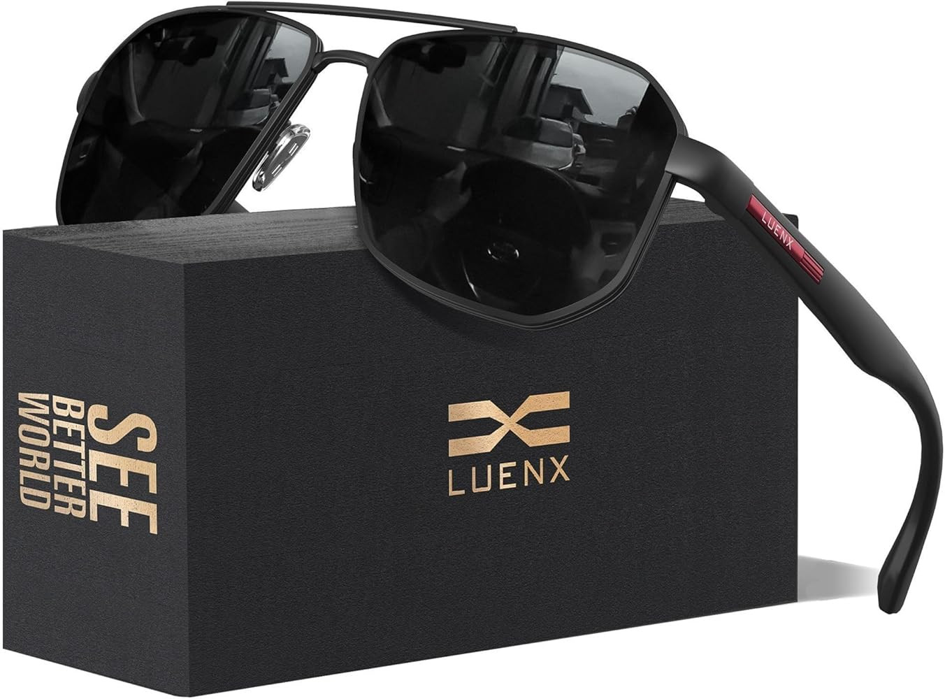 LUENX Aviator Sunglasses for Men Square Polarized Polygon Lens - UV 400 Protection with Accessori... | Amazon (US)