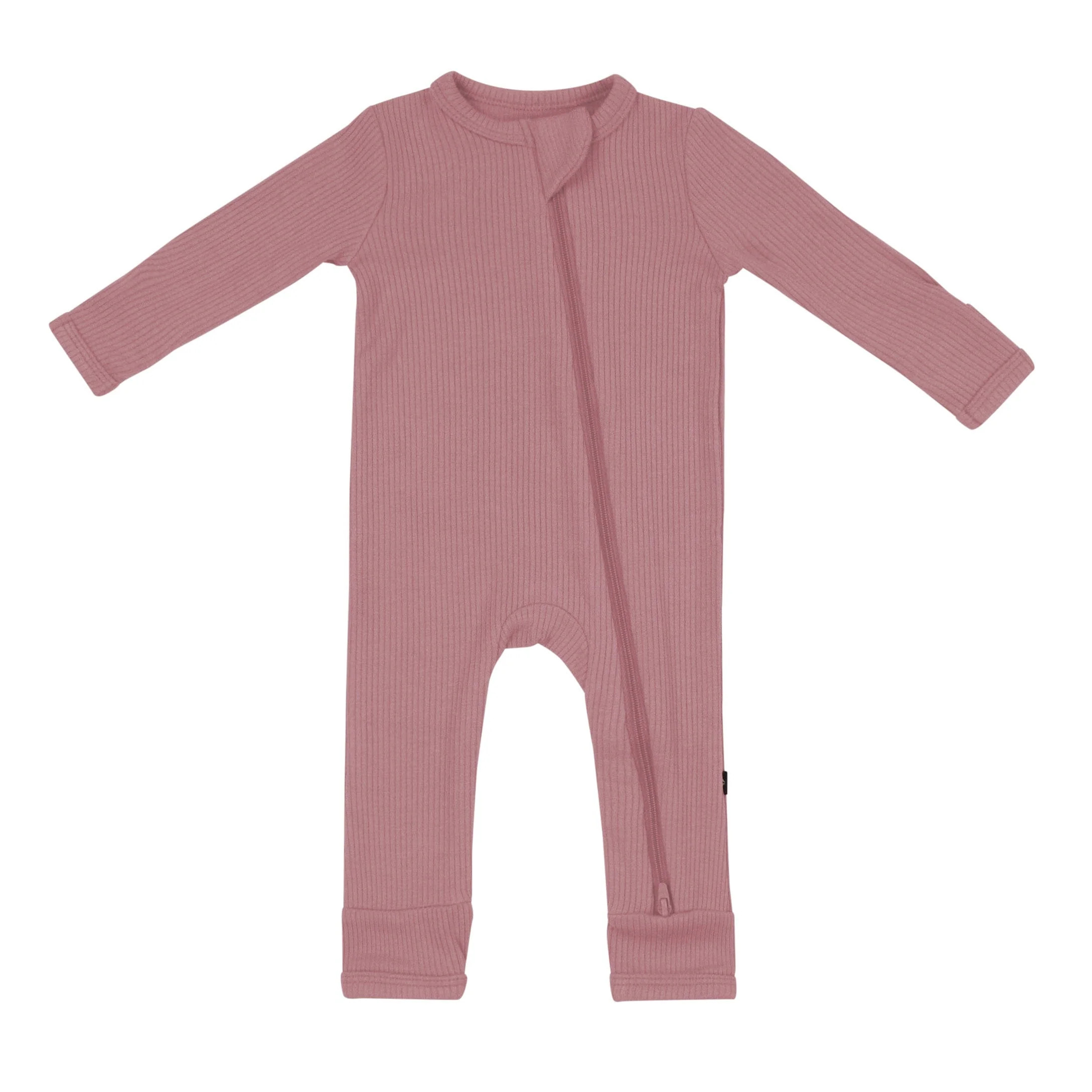 Ribbed Zipper Romper in Dusty Rose | Kyte BABY