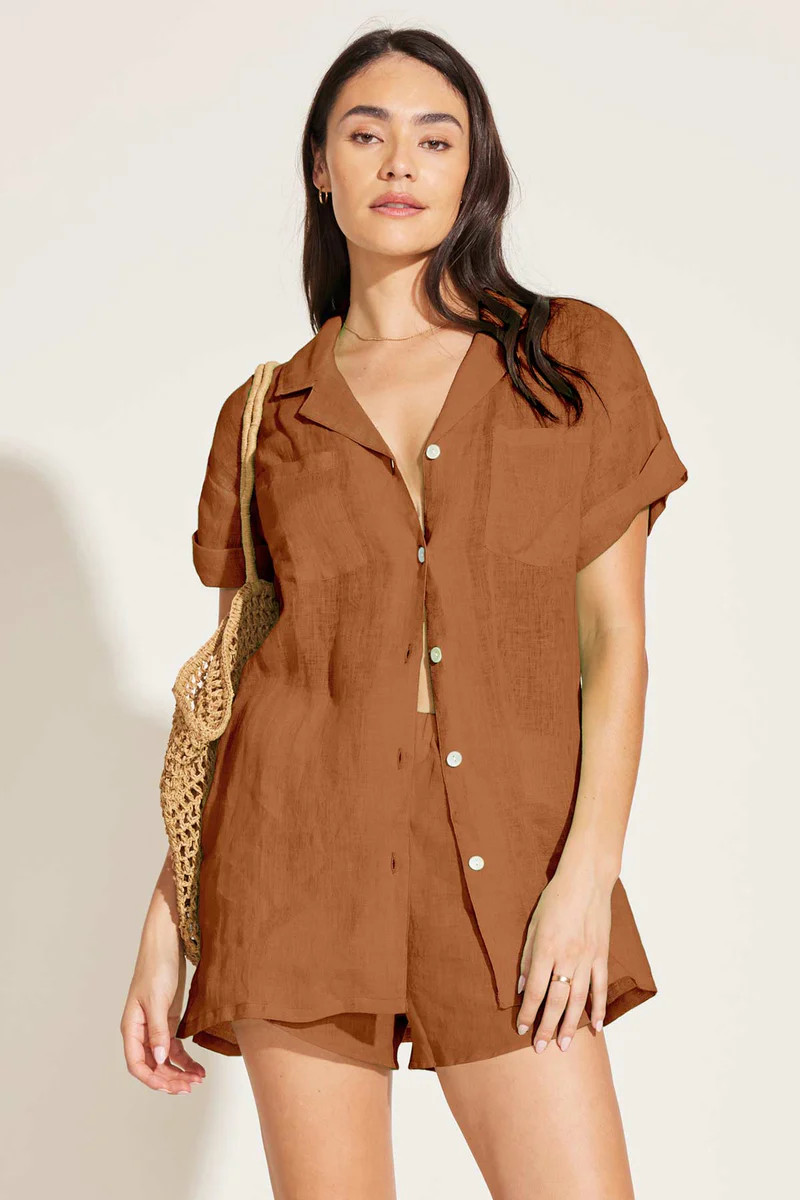 Vitamin A Playa Pocket Blouse Cocoa Brown EcoLinen | Vitamin A Swim