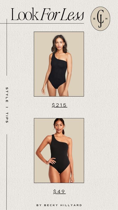 Look for less. Hunza G one piece swimsuit or Old Navy one piece swimsuit. Both textured and one shoulder! Cella Jane. Style tip  

#LTKswim #LTKstyletip
