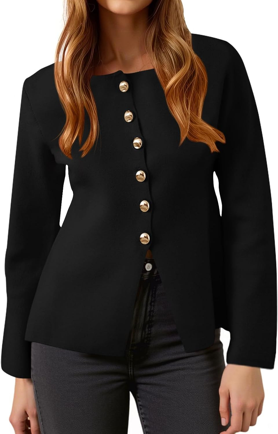 Cicy Bell Womens Button Up Cardigan Sweaters Long Sleeve Crew Neck Knit Coat | Amazon (US)