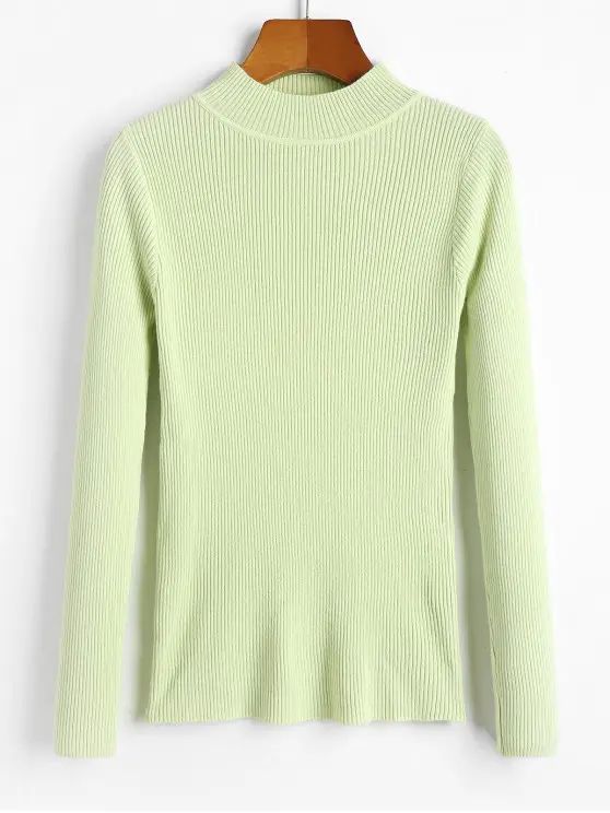 Ribbed Mock Neck Slim Knitted Sweater   BLACK CLOVER GREEN YELLOW | Zaful US