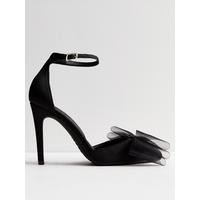Black Satin Bow Detail Stiletto Heel Sandals | Very (UK)