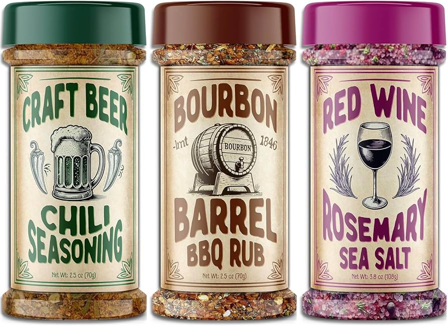3 Grill Spices Gift Set - Bourbon Barrel BBQ Rub | Red Wine Rosemary Sea Salt | Craft Beer Chilli... | Amazon (US)