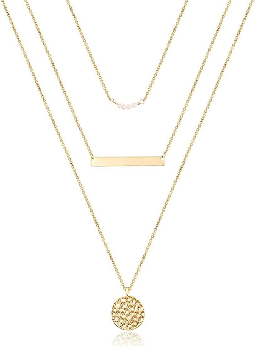 Turandoss Dainty Layered Choker Necklace, Handmade 14K Gold Plated Y Pendant Necklace Multilayer ... | Amazon (US)