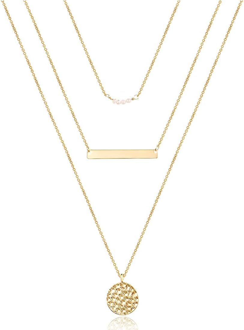 Turandoss Dainty Layered Choker Necklace, Handmade 14K Gold Plated Y Pendant Necklace Multilayer ... | Amazon (US)