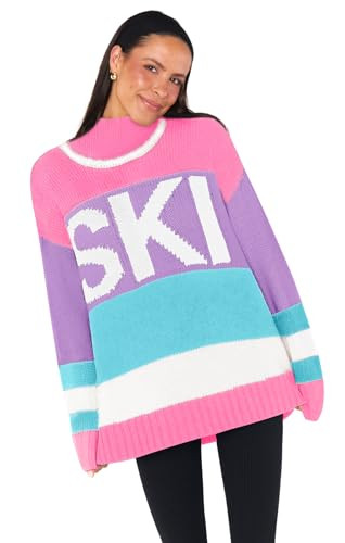 Yousify Womens Sweaters Fall 2025 Oversized Color Block Ski Sweater Crewneck Winter Tops S-2XL | Amazon (US)