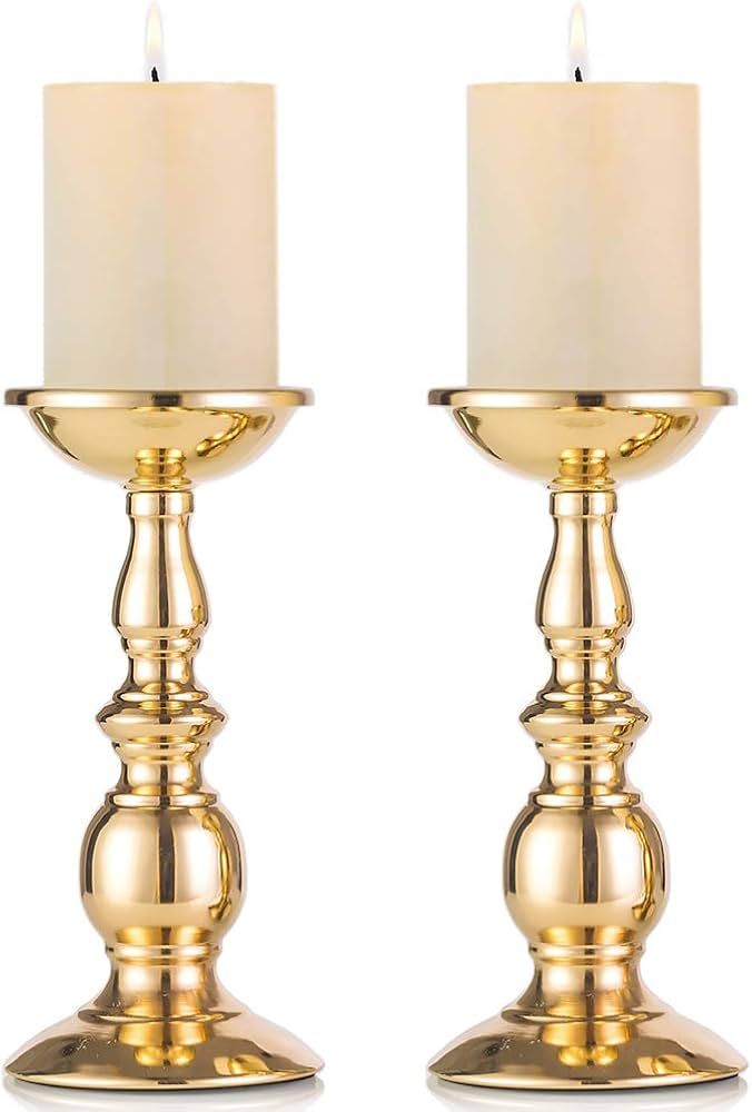2 Pcs Gold Pillar Candle Holders, Gold Candlestick Most Ideal for 3" Pillar Candles, Gifts for We... | Amazon (US)