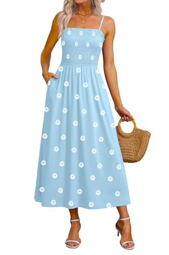 OFEEFAN Womens Spaghetti Strap Maxi Dresses Smocked with Pockets 2026 Summer Spring Casual Boho B... | Amazon (US)