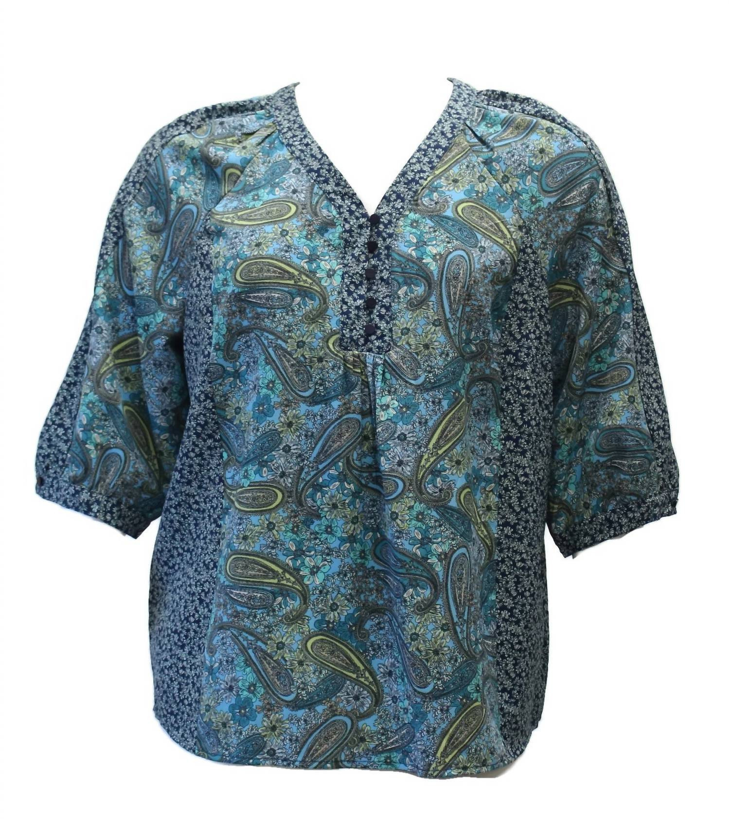 Women's Paisley Print Top In Navy & Teal | Shop Simon