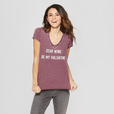 Women's Short Sleeve Wine Be My Valentine Graphic T-Shirt - Grayson Threads Burgundy | Target