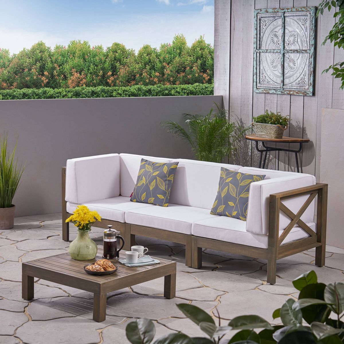 Brava 4pc Acacia Modular Sofa and Table Set - Gray/White - Christopher Knight Home | Target
