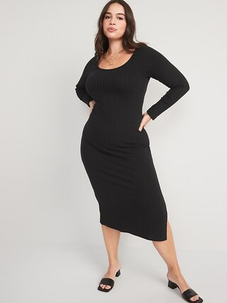 Fitted Long-Sleeve Rib-Knit Midi Dress for Women | Old Navy (US)