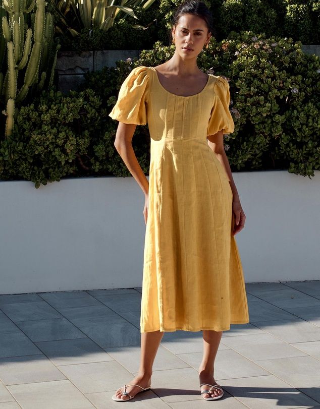 Linen Puff Sleeve Midi Dress | THE ICONIC (AU & NZ)