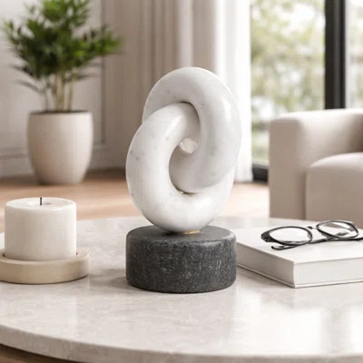 Modern Marble Link Figurine For Living Room Decoration - Decorative Statue For Shelf Accent Or Home Decor - 9", White & Gray | Wayfair North America